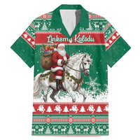 Lithuania Christmas Family Matching Mermaid Dress and Hawaiian Shirt Santa Riding White Horse Linksmu Kaledu - Wonder Print Shop