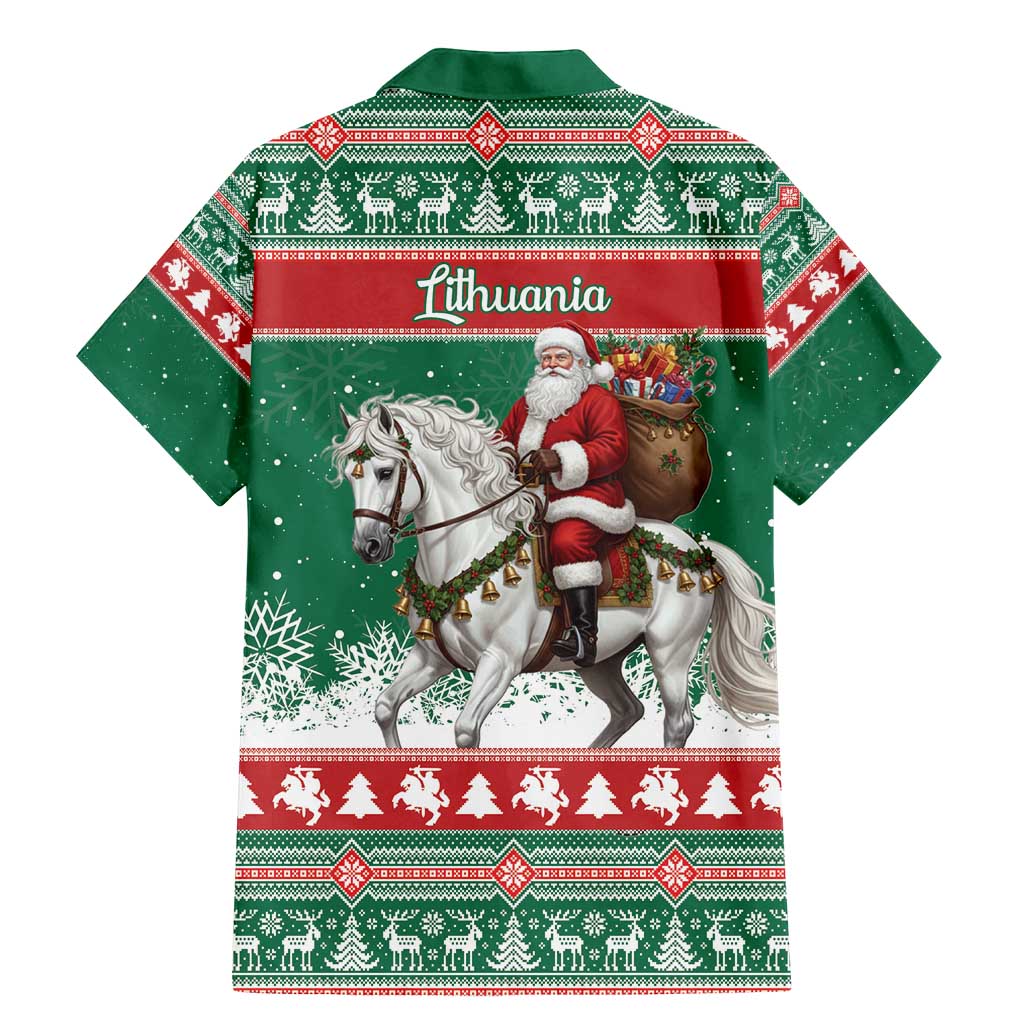 Lithuania Christmas Family Matching Mermaid Dress and Hawaiian Shirt Santa Riding White Horse Linksmu Kaledu - Wonder Print Shop