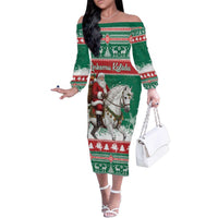 Lithuania Christmas Family Matching Off The Shoulder Long Sleeve Dress and Hawaiian Shirt Santa Riding White Horse Linksmu Kaledu - Wonder Print Shop
