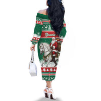 Lithuania Christmas Family Matching Off The Shoulder Long Sleeve Dress and Hawaiian Shirt Santa Riding White Horse Linksmu Kaledu - Wonder Print Shop