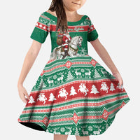 Lithuania Christmas Family Matching Off Shoulder Maxi Dress and Hawaiian Shirt Santa Riding White Horse Linksmu Kaledu - Wonder Print Shop
