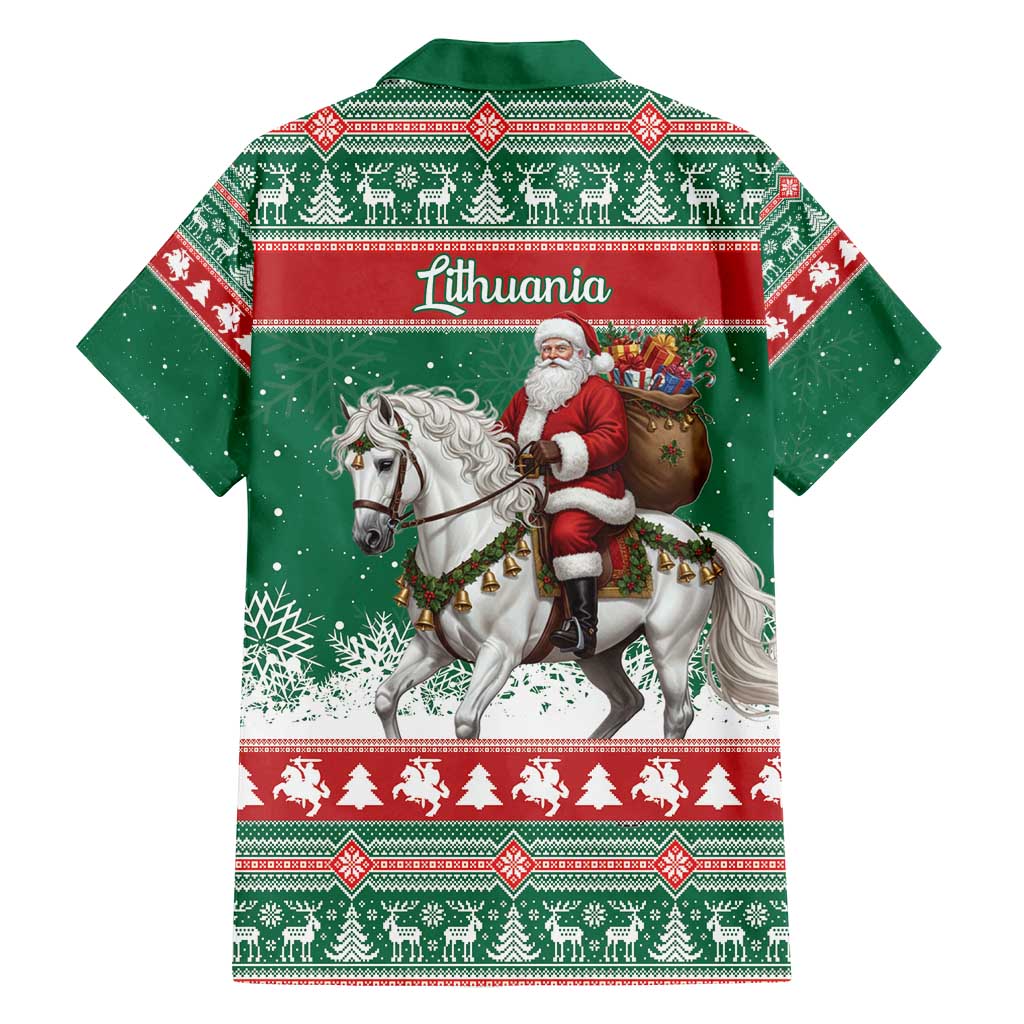 Lithuania Christmas Family Matching Off Shoulder Maxi Dress and Hawaiian Shirt Santa Riding White Horse Linksmu Kaledu - Wonder Print Shop