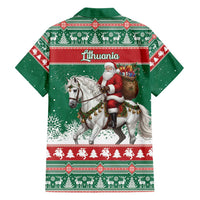Lithuania Christmas Family Matching Off Shoulder Maxi Dress and Hawaiian Shirt Santa Riding White Horse Linksmu Kaledu - Wonder Print Shop