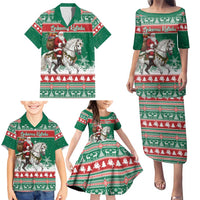 Lithuania Christmas Family Matching Puletasi and Hawaiian Shirt Santa Riding White Horse Linksmu Kaledu - Wonder Print Shop