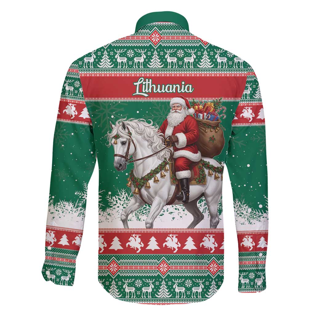 Lithuania Christmas Family Matching Short Sleeve Bodycon Dress and Hawaiian Shirt Santa Riding White Horse Linksmu Kaledu - Wonder Print Shop