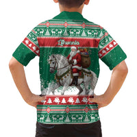 Lithuania Christmas Family Matching Tank Maxi Dress and Hawaiian Shirt Santa Riding White Horse Linksmu Kaledu - Wonder Print Shop