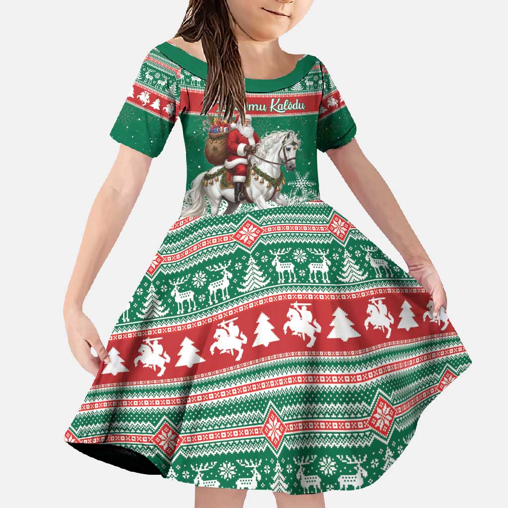 Lithuania Christmas Family Matching Tank Maxi Dress and Hawaiian Shirt Santa Riding White Horse Linksmu Kaledu - Wonder Print Shop