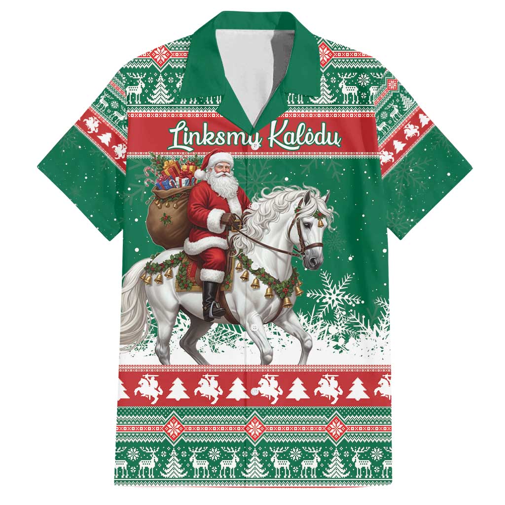 Lithuania Christmas Family Matching Tank Maxi Dress and Hawaiian Shirt Santa Riding White Horse Linksmu Kaledu - Wonder Print Shop