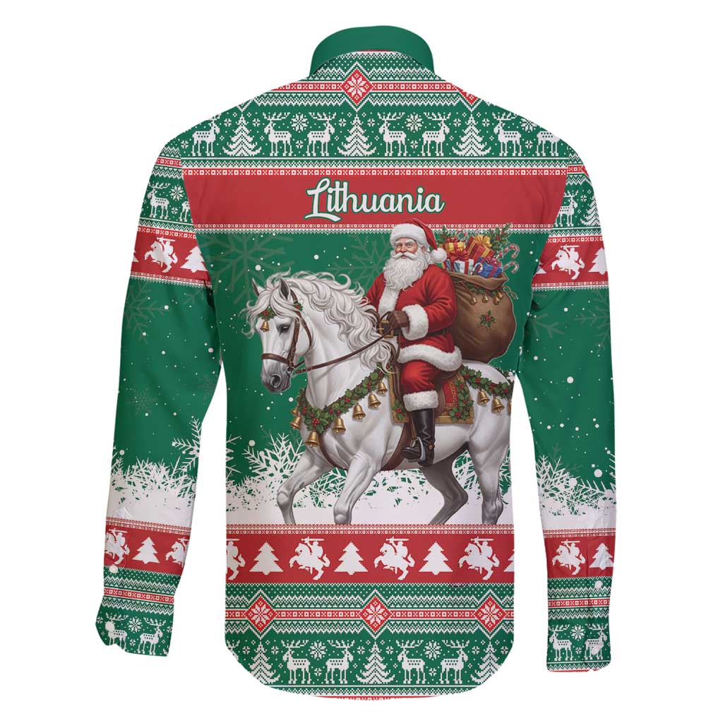 Lithuania Christmas Family Matching Tank Maxi Dress and Hawaiian Shirt Santa Riding White Horse Linksmu Kaledu - Wonder Print Shop