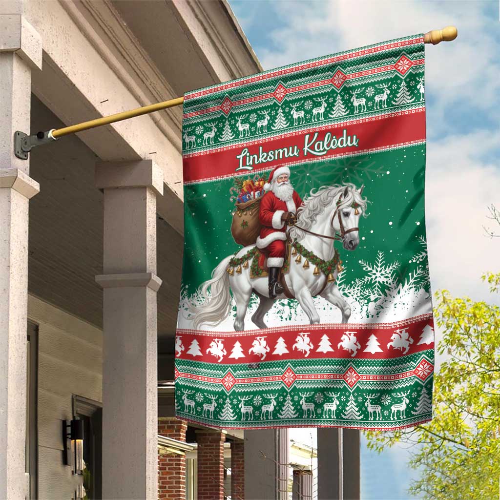 Lithuania Christmas Garden Flag Santa Riding White Horse Linksmu Kaledu - Wonder Print Shop