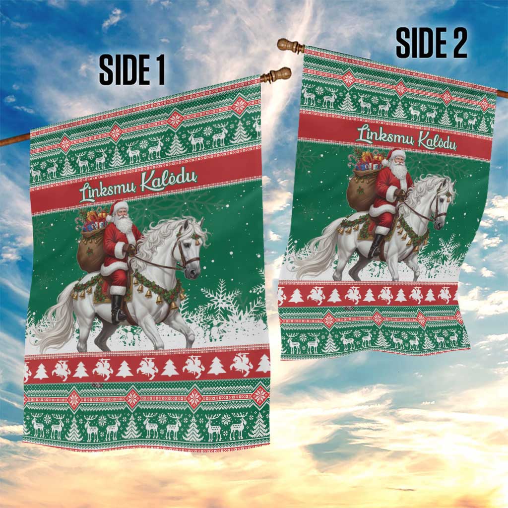 Lithuania Christmas Garden Flag Santa Riding White Horse Linksmu Kaledu - Wonder Print Shop