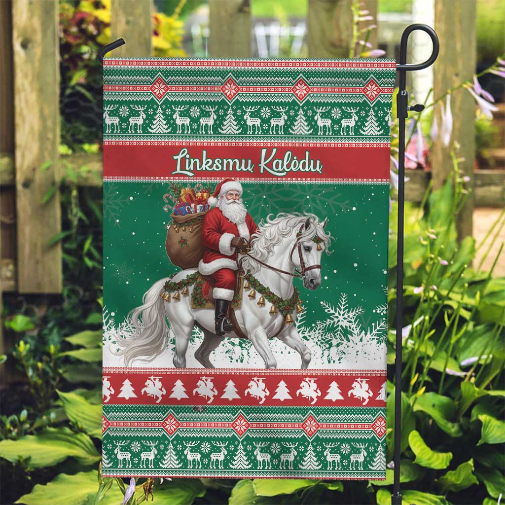 Lithuania Christmas Garden Flag Santa Riding White Horse Linksmu Kaledu - Wonder Print Shop