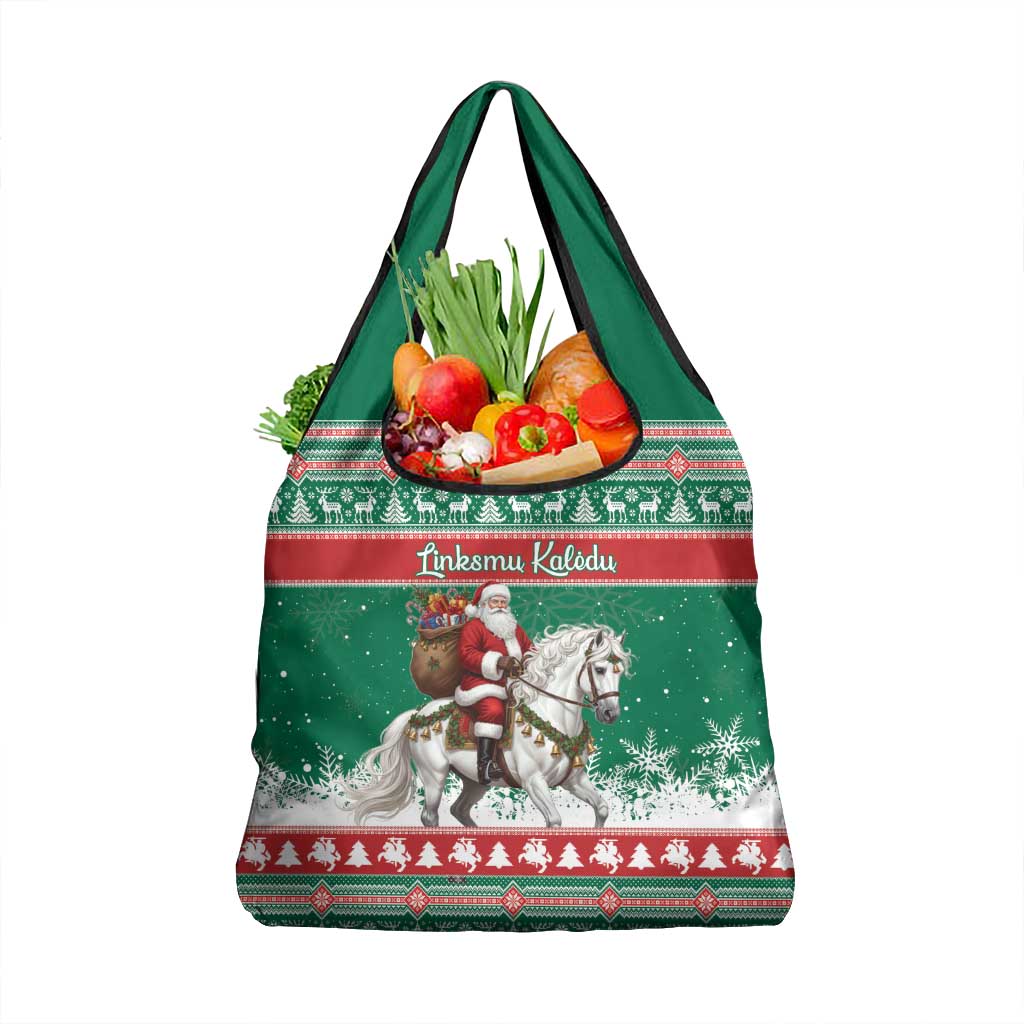 Lithuania Christmas Grocery Bag Santa Riding White Horse Linksmu Kaledu - Wonder Print Shop