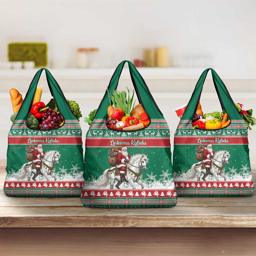 Lithuania Christmas Grocery Bag Santa Riding White Horse Linksmu Kaledu - Wonder Print Shop