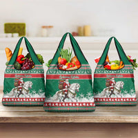 Lithuania Christmas Grocery Bag Santa Riding White Horse Linksmu Kaledu - Wonder Print Shop