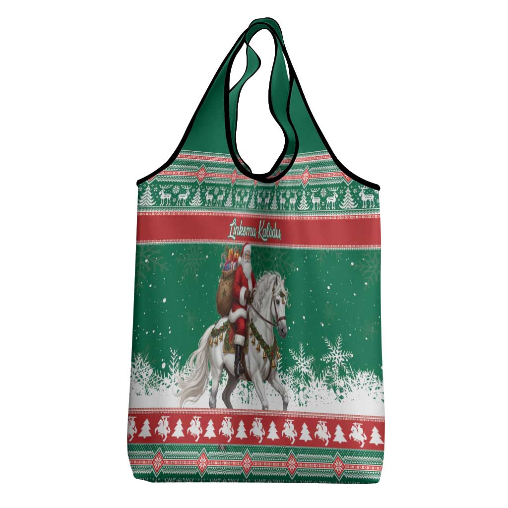 Lithuania Christmas Grocery Bag Santa Riding White Horse Linksmu Kaledu - Wonder Print Shop