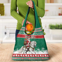 Lithuania Christmas Grocery Bag Santa Riding White Horse Linksmu Kaledu - Wonder Print Shop