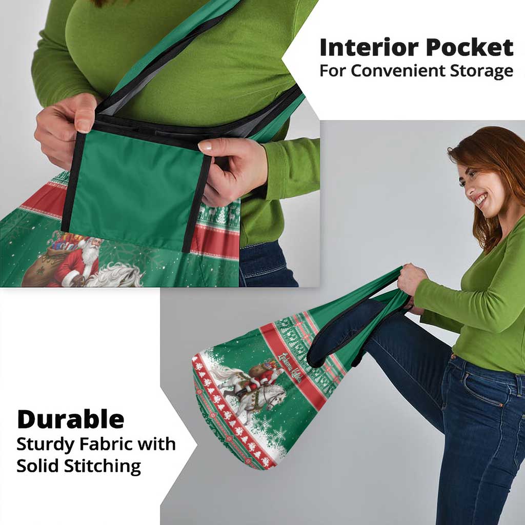 Lithuania Christmas Grocery Bag Santa Riding White Horse Linksmu Kaledu - Wonder Print Shop