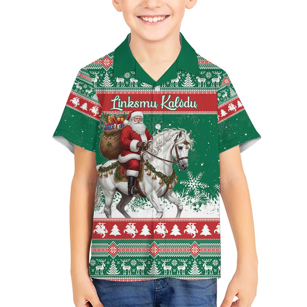 Lithuania Christmas Hawaiian Shirt Santa Riding White Horse Linksmu Kaledu - Wonder Print Shop