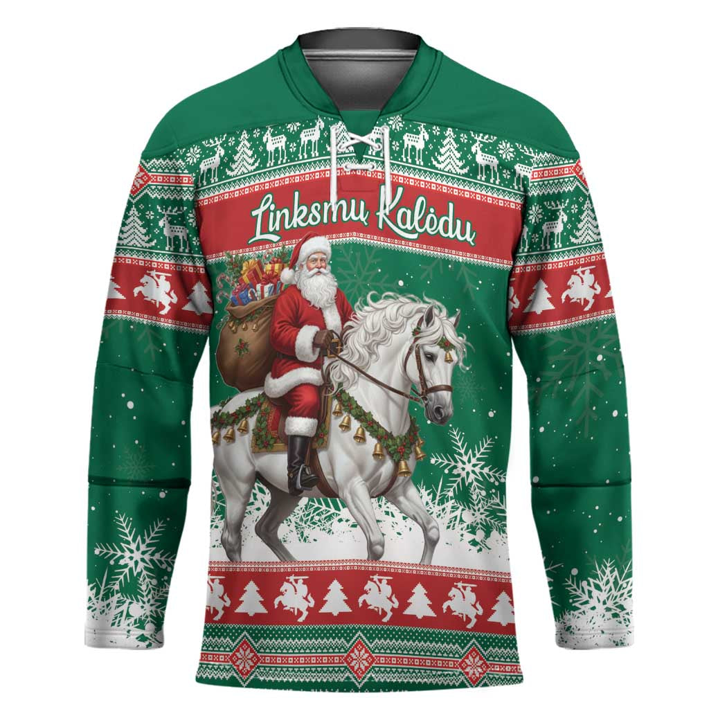 Lithuania Christmas Hockey Jersey Santa Riding White Horse Linksmu Kaledu - Wonder Print Shop