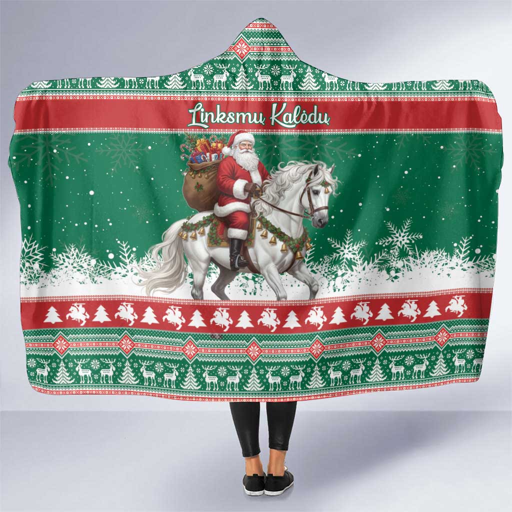 Lithuania Christmas Hooded Blanket Santa Riding White Horse Linksmu Kaledu - Wonder Print Shop