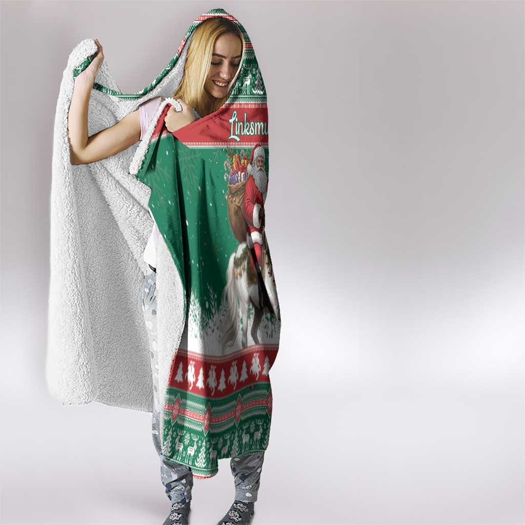 Lithuania Christmas Hooded Blanket Santa Riding White Horse Linksmu Kaledu - Wonder Print Shop