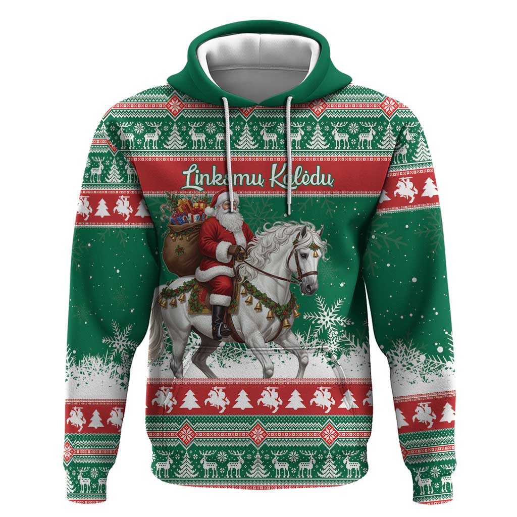 Lithuania Christmas Hoodie Santa Riding White Horse Linksmu Kaledu - Wonder Print Shop