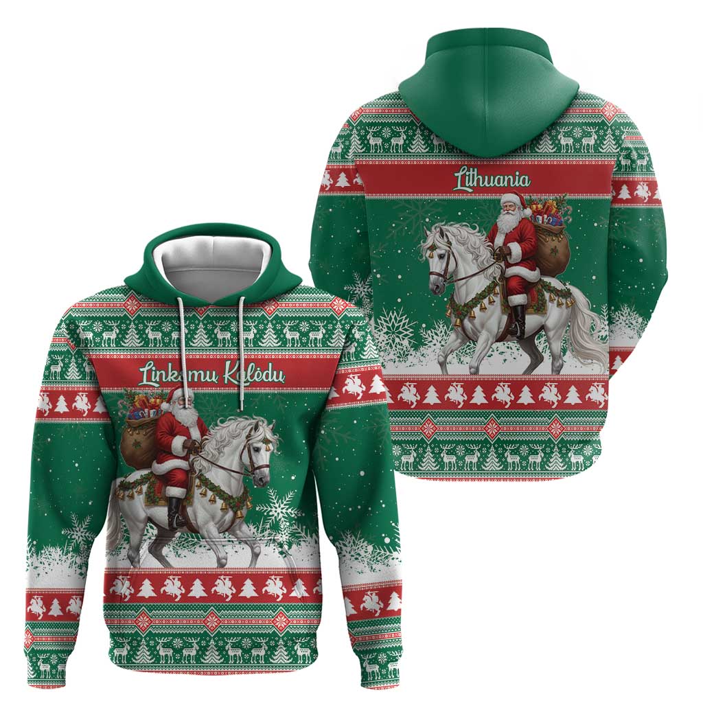 Lithuania Christmas Hoodie Santa Riding White Horse Linksmu Kaledu - Wonder Print Shop