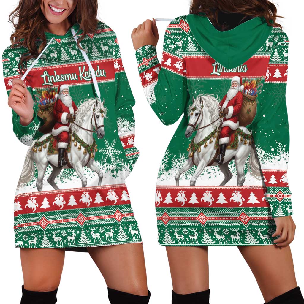 Lithuania Christmas Hoodie Dress Santa Riding White Horse Linksmu Kaledu - Wonder Print Shop