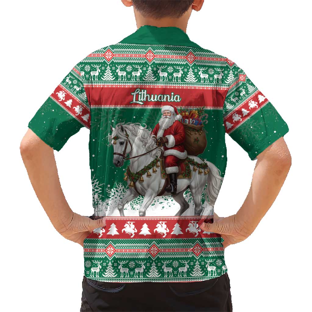 Lithuania Christmas Kid Hawaiian Shirt Santa Riding White Horse Linksmu Kaledu - Wonder Print Shop