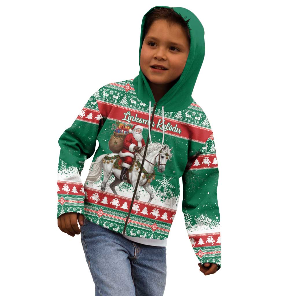 Lithuania Christmas Kid Hoodie Santa Riding White Horse Linksmu Kaledu - Wonder Print Shop
