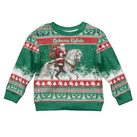 Lithuania Christmas Kid Ugly Christmas Sweater Santa Riding White Horse Linksmu Kaledu - Wonder Print Shop