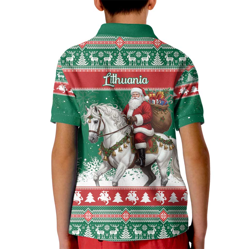 Lithuania Christmas Kid Polo Shirt Santa Riding White Horse Linksmu Kaledu - Wonder Print Shop