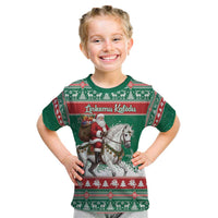 Lithuania Christmas Kid T Shirt Santa Riding White Horse Linksmu Kaledu - Wonder Print Shop