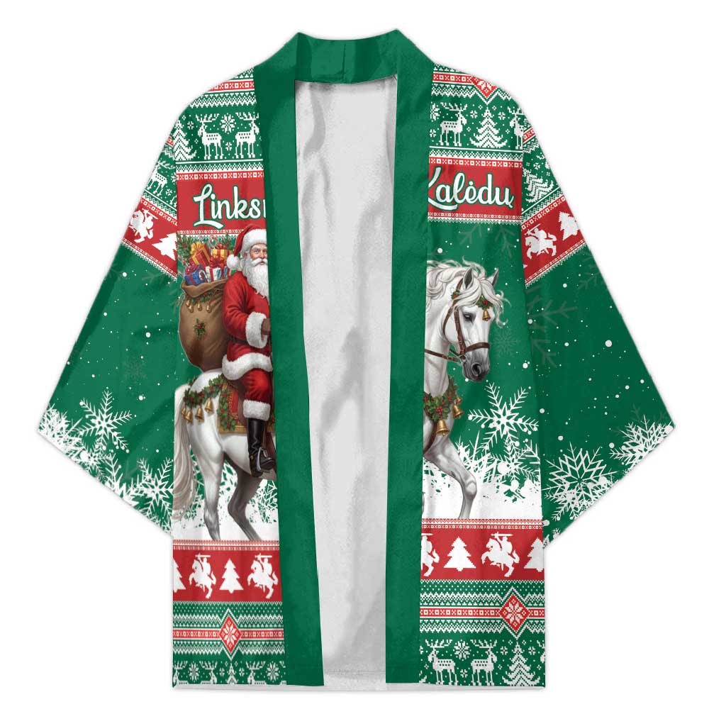 Lithuania Christmas Kimono Santa Riding White Horse Linksmu Kaledu - Wonder Print Shop