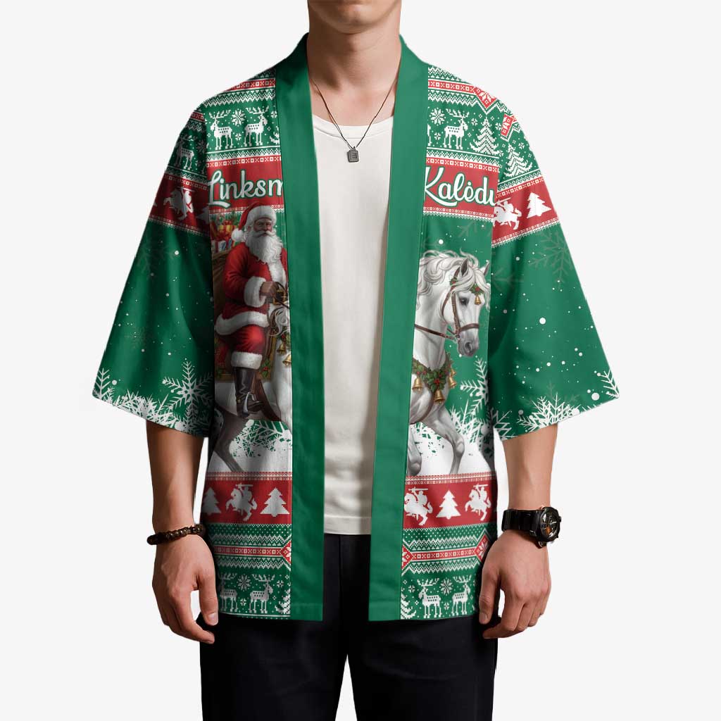Lithuania Christmas Kimono Santa Riding White Horse Linksmu Kaledu - Wonder Print Shop