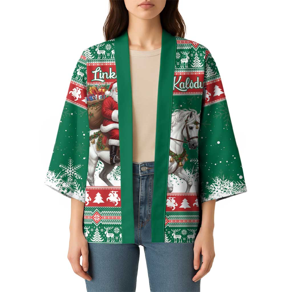 Lithuania Christmas Kimono Santa Riding White Horse Linksmu Kaledu - Wonder Print Shop