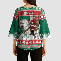 Lithuania Christmas Kimono Sleeve Blouse Santa Riding White Horse Linksmu Kaledu - Wonder Print Shop