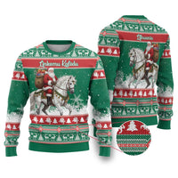 Lithuania Christmas Ugly Christmas Sweater Santa Riding White Horse Linksmu Kaledu - Wonder Print Shop