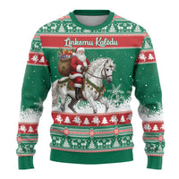 Lithuania Christmas Ugly Christmas Sweater Santa Riding White Horse Linksmu Kaledu - Wonder Print Shop