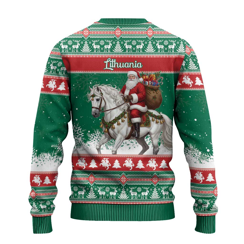 Lithuania Christmas Ugly Christmas Sweater Santa Riding White Horse Linksmu Kaledu - Wonder Print Shop