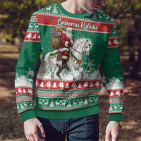 Lithuania Christmas Ugly Christmas Sweater Santa Riding White Horse Linksmu Kaledu - Wonder Print Shop