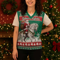 Lithuania Christmas Knitted V-Neck Vest Santa Riding White Horse Linksmu Kaledu - Wonder Print Shop