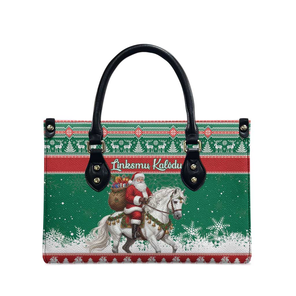 Lithuania Christmas Leather Bag Santa Riding White Horse Linksmu Kaledu - Wonder Print Shop