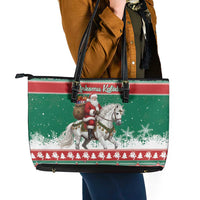 Lithuania Christmas Leather Tote Bag Santa Riding White Horse Linksmu Kaledu - Wonder Print Shop