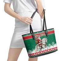 Lithuania Christmas Leather Tote Bag Santa Riding White Horse Linksmu Kaledu - Wonder Print Shop