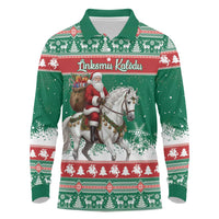 Lithuania Christmas Long Sleeve Polo Shirt Santa Riding White Horse Linksmu Kaledu - Wonder Print Shop