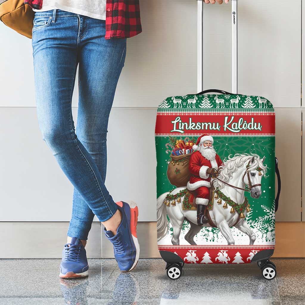 Lithuania Christmas Luggage Cover Santa Riding White Horse Linksmu Kaledu - Wonder Print Shop