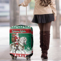 Lithuania Christmas Luggage Cover Santa Riding White Horse Linksmu Kaledu - Wonder Print Shop