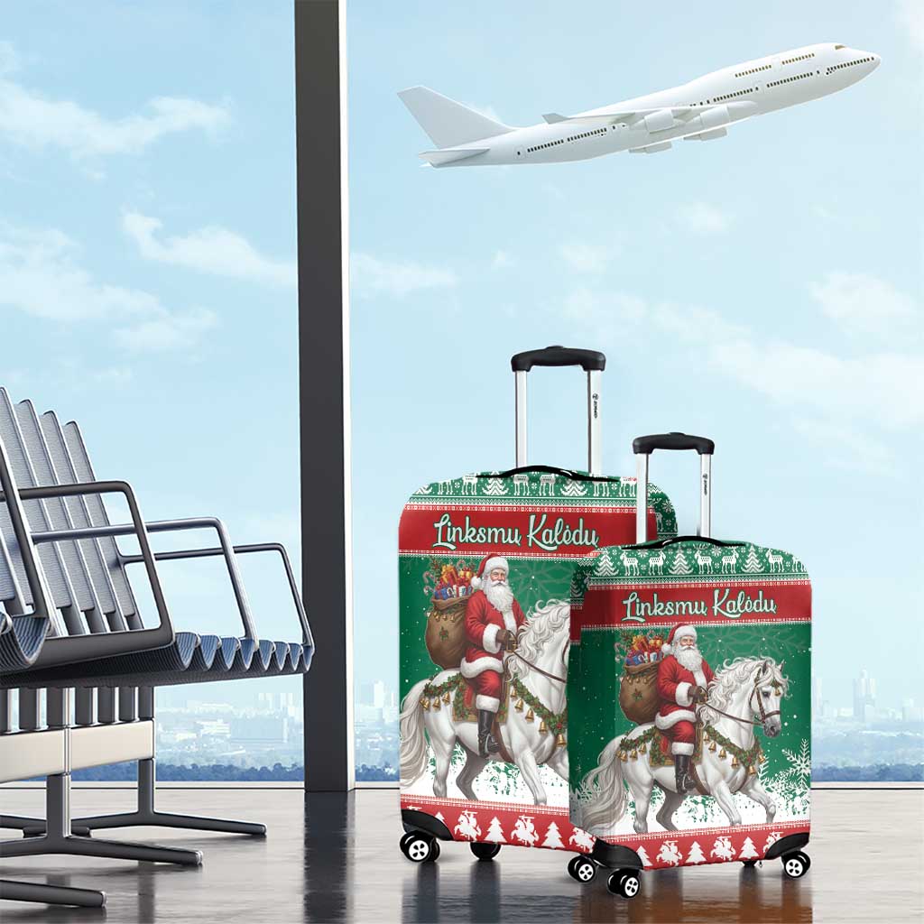 Lithuania Christmas Luggage Cover Santa Riding White Horse Linksmu Kaledu - Wonder Print Shop
